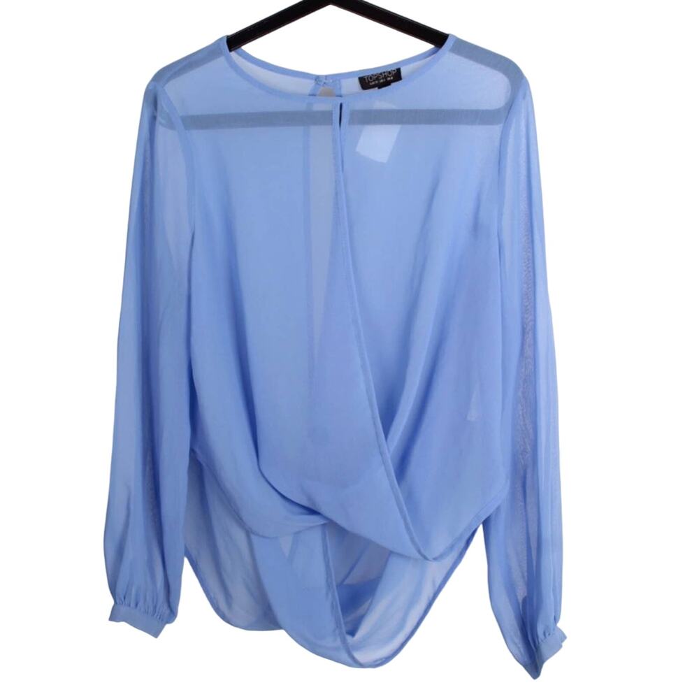 Topshop Women’s Baby Blue Sheer Twist Front Blouse Sz 4